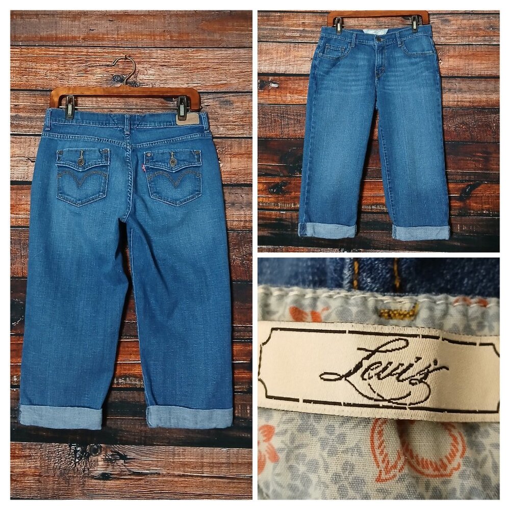Levis Capri Jeans Size 8 Cuffed Blue Denim Stretch Mid Rise 2011